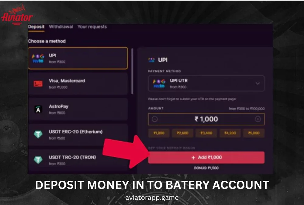 Making a deposit in batery account