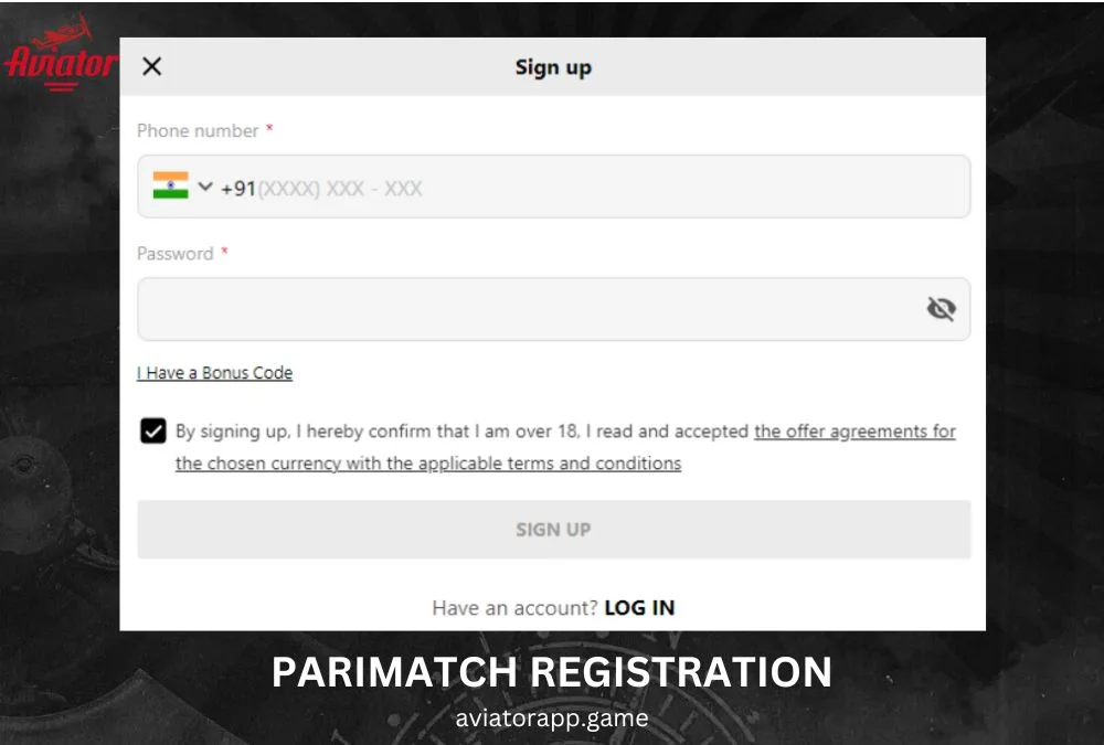 Registration on Parimatch to play Aviator